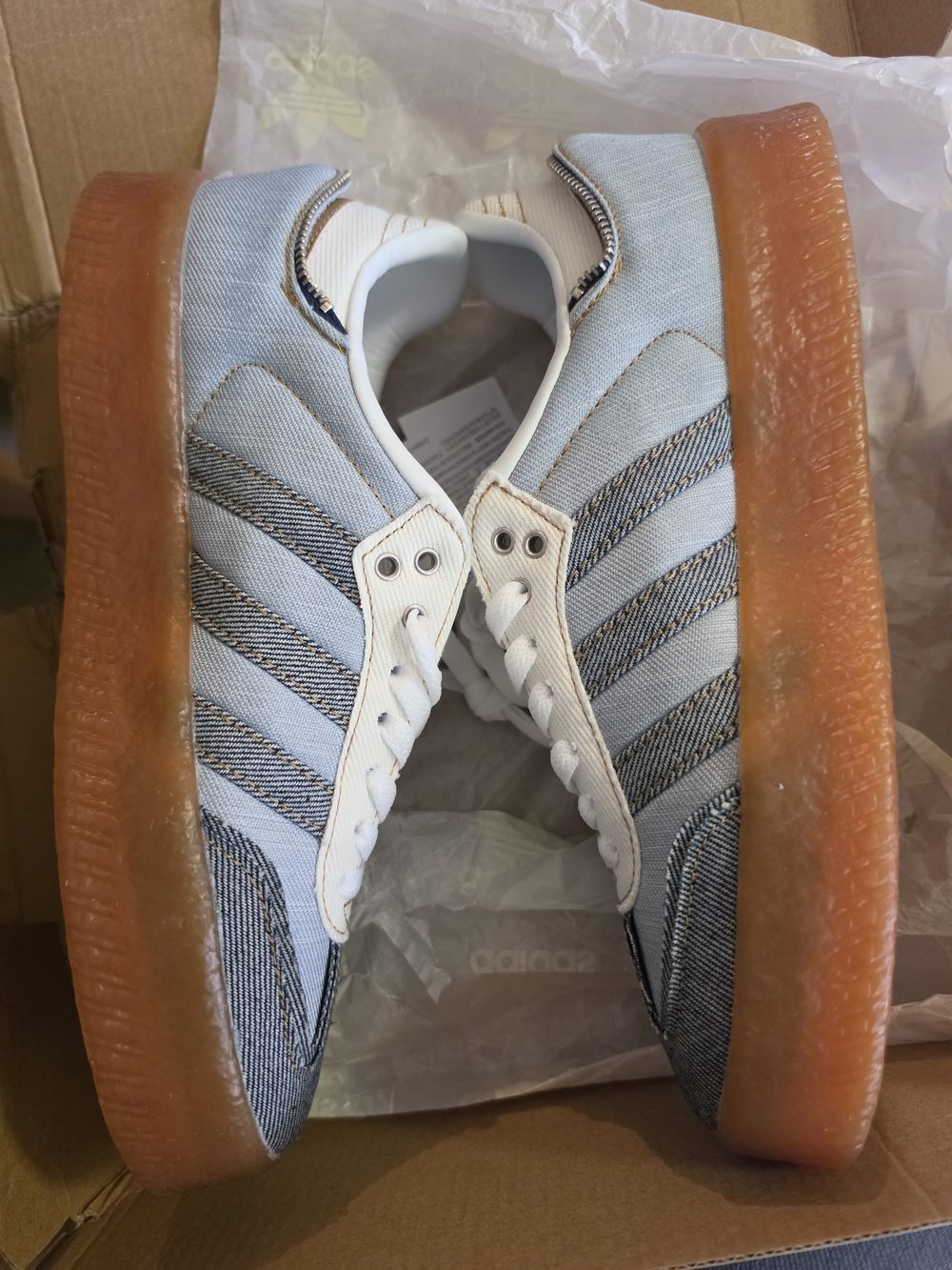 Adidas Women’s Denim Samba-Style Sneakers in Blue and White - Picture 7 of 10
